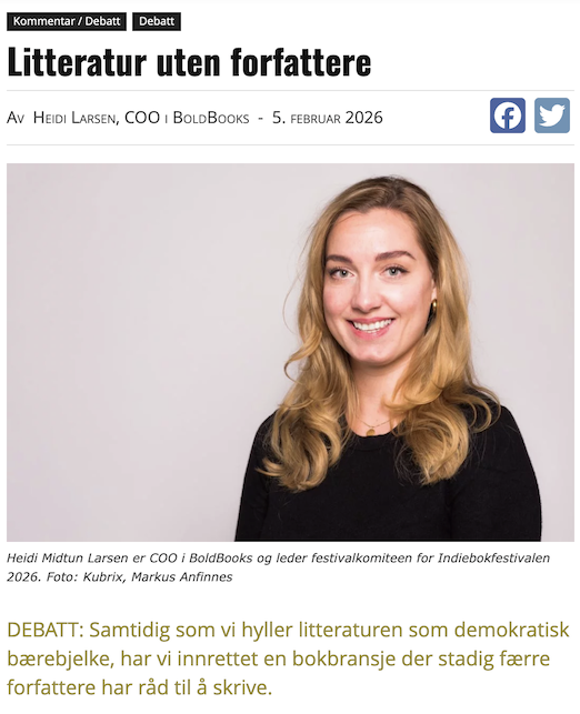 Bok365, Litteratur uten forfattere, Kronikk av Heidi Larsen 5. februar 2026