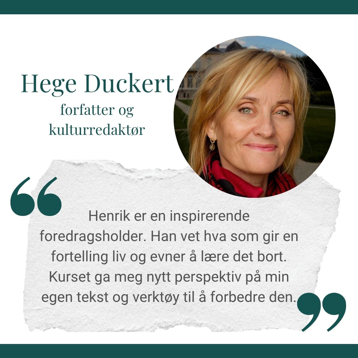 Tilbakemelding på skrivekurs med Langeland fra Hege Duckert