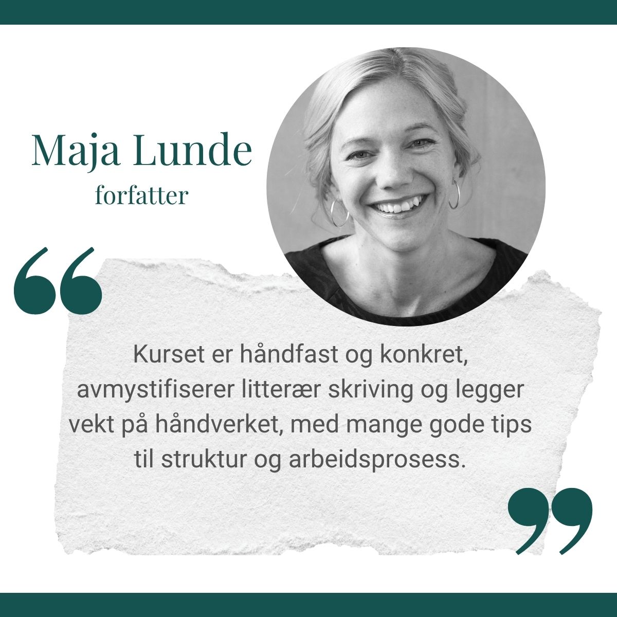 Tilbakemelding på skrivekurs med Langeland fra Maja Lunde